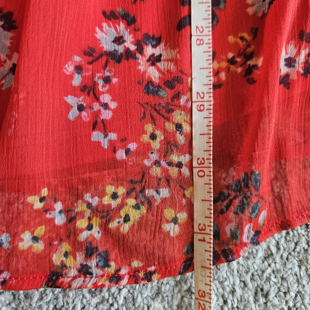 LC Lauren Conrad Floral Flutter Sleeves Tiered Mini Dress, Small, Red - Picture 8 of 10